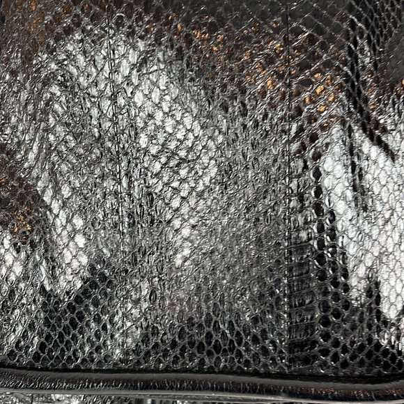 R&Y Augousti Large Black Python Snakeskin Shoulder Bag with Brass Hardware - Picture 10 of 17